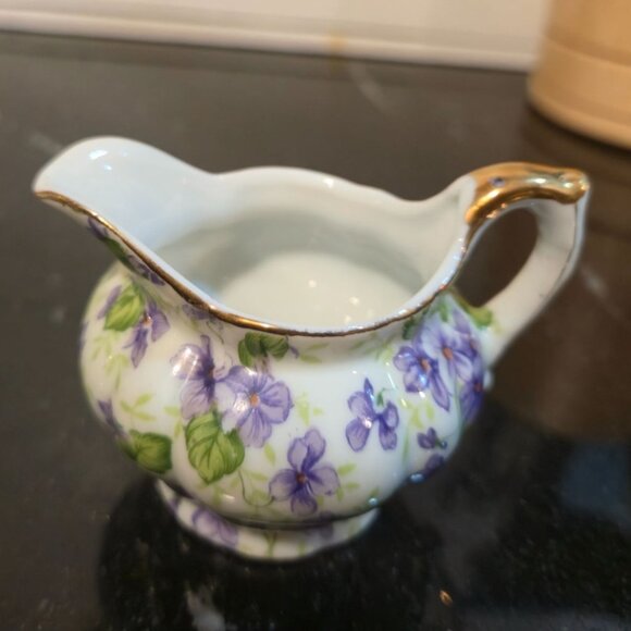 Vintage Lefton Violet Chintz mini Sugar & Creamer Set  Purple Floral Fine China - Picture 5 of 11